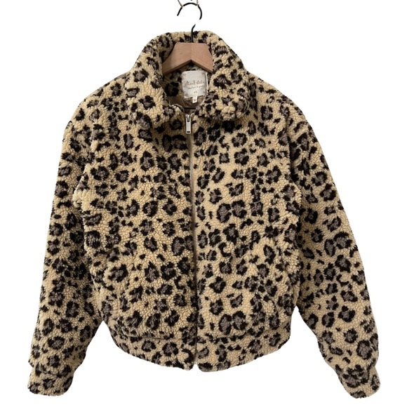 Altard State Leopard Print Sherpa Cozy Casual Full Zip Jacket Size XS - Picture 1 of 9